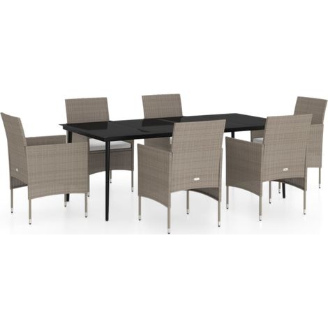 Maison Exclusive - 7-tlg. Garten-Essgruppe mit Kissen Beige und S (1/5)