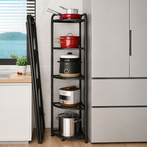 Etagère Métallique de Stockage d'angle 5 Niveaux H 156 cm x D 35 cm - Noir - Pied Réglable - Toutes Pièces - Livraison gratuite (1/4)
