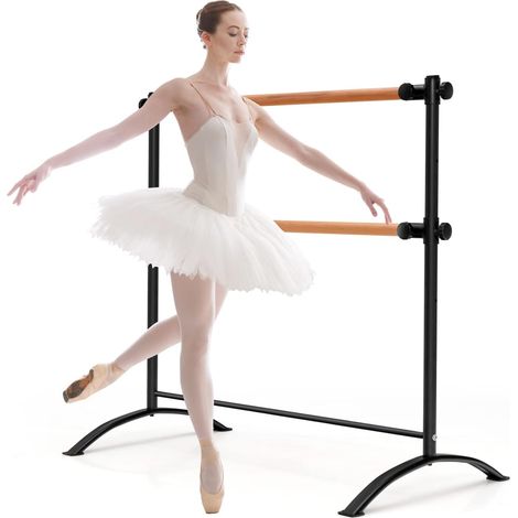 COSTWAY 120cm Ballettstange freistehend, Ballet Bar 4 stufig höhenverstellbar, Ballett Barre mit 2 Holzstangen, Stretch Barre bis 50KG belastbar, ideal für Kinder und Erwachsene (1/5)