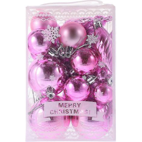 Mini boules de Noël à suspendre, décorations en plastique rose, 30 pièces (1/5)