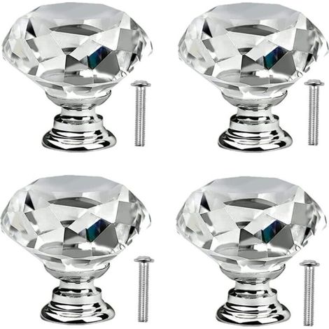 Stück Kristallglas-Türknöpfe in Diamantform für Schränke, Möbel, Schubladen und Kommoden – Kristall-Schubladenknöpfe mit Schrauben für Küchenschränke – 30 mm Glas-Küchentürgriffe