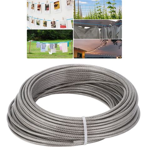 Kit de câble en acier galvanisé 165ft 3mm gainé plastique, corde métallique multifonction pour jardinage et aménagement extérieur (1/5)