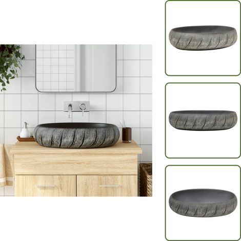 Aufsatzwaschbecken Schwarz und Grau Oval 59x40x15 cm Keramik - Badezimmerspiegel - Aufsetzwaschbecken - Keramikwaschbecken - Handgefertigtes Waschbecken - Designwaschbecken