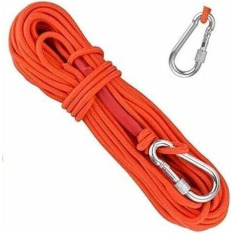 Corde tressée en polypropylène Cordes d'escalade 20M avec mousqueton Protection UV Anti-moisissure Anti-corrosion Multifonctionnel pour Pêche Alpinisme Camping Sauvetage Randonnée - Orange (1/5)