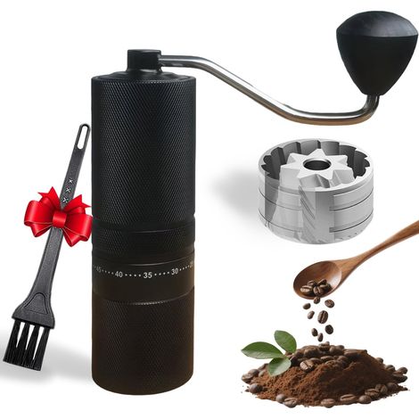 Moulin à café manuel, disque de broyage à sept faces en acier inoxydable et double roulement, 60 réglages de finesse ajustables, moulin à café manuel portable, adapté à une utilisation à domicile ou e (1/5)