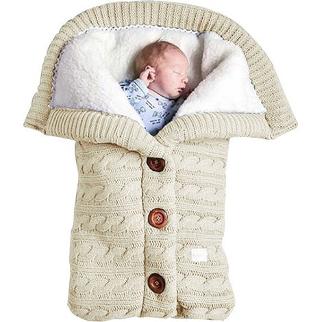 Couverture en laine pour nouveau-né, couverture de couchage pour bébé avec doublure en velours, couverture épaisse et chaude en tricot doux et tricoté, sac de couchage pour bébé (1/5)