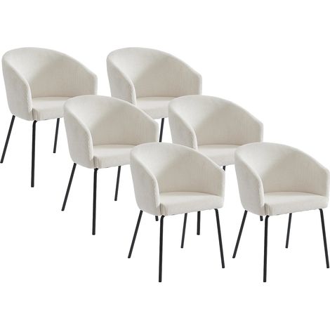 Lot de 6 chaises avec accoudoirs en velours côtelé et métal - Crème - MORONI (1/5)