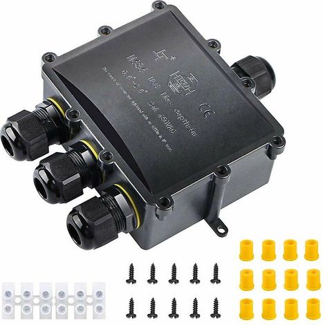 Boîte de jonction étanche IP68 pour extérieur, 4 voies, connecteur de câble large pour câbles de 4 à 14 mm². (1/4)