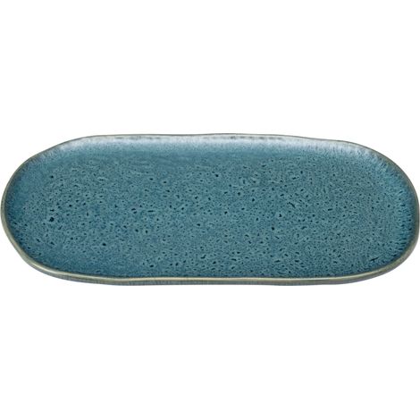 Grand plateau de service en céramique - Assiette carrée pour servir apéro, collations, fromage, etc. - 32 x 18 cm - Passe au micro-ondes, au lave-vaisselle - Bleu (1/5)