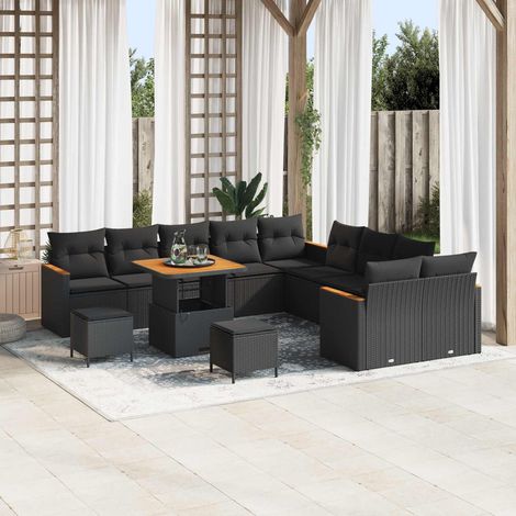 Teenpull – Gartensofa-set mit Kissen 13 pcs Schwarz Poly-Rattan (1/5)