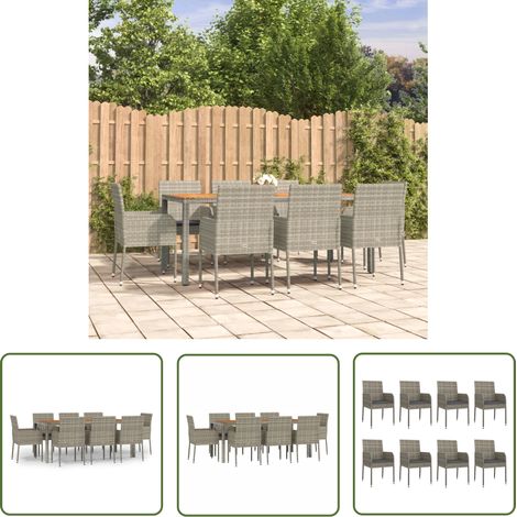 The Living Store 9-tlg. Garten-Essgruppe mit Kissen Grau Poly Rattan - Gartenmöbel - Essgruppe - Outdoor Möbel - Gartenset - Rattan Gartenmöbel (1/5)