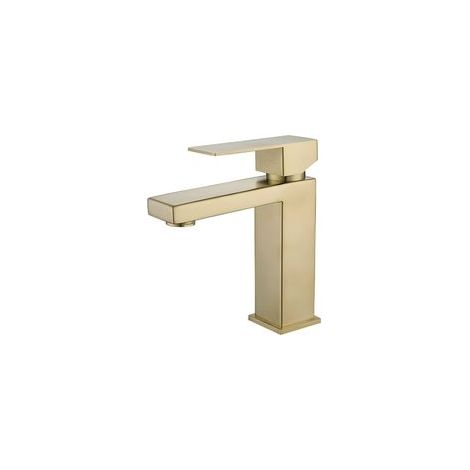 Grifo mezclador para lavabo de baño, diseño moderno y creativo, grifo monomando aireador, acabado en oro cepillado, latón puro con 2 mangueras flexibles de 60 cm.