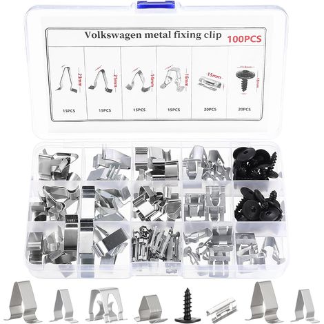100 pièces Clips de fixation en métal pour garniture intérieure de porte avant de voiture, clips de fixation métalliques pour voiture, clips de fixation pour console avant de voiture, ensemble de (1/5)