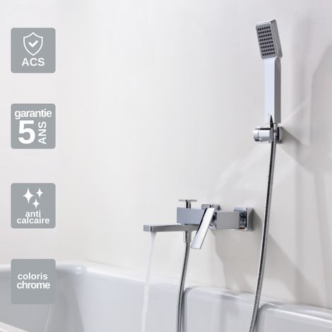 Mitigeur Bain/Douche chromé Pommeau Anti-Calcaire - Design Moderne et Économie d'eau - Kit Complet PISA IMEX (1/4)