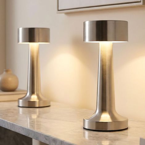 2x Lampada da tavolo LED Lampada da tavolo Lampada da comodino argento Touch dimmer Lampada ricaricabile H 21 cm (1/5)