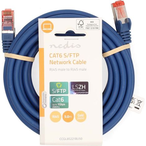 Nedis CAT6-Netzwerkkabel / RJ45 Stecker / RJ45 Stecker / S/FTP / 5.00 m / Rund / LSZH / Blau / Label