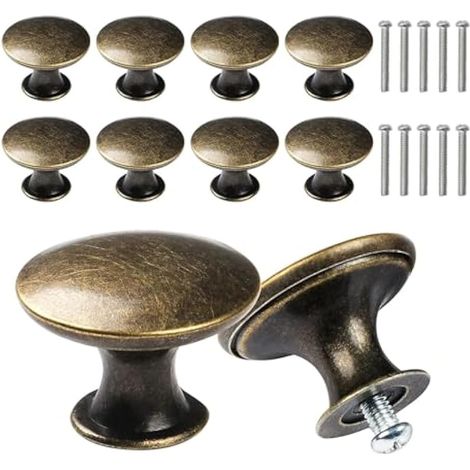 Lot de 10 poignées de tiroir rondes vintage rétro en métal demi-cercle pour porte de placard, tiroir de placard Bronze antique (1/4)