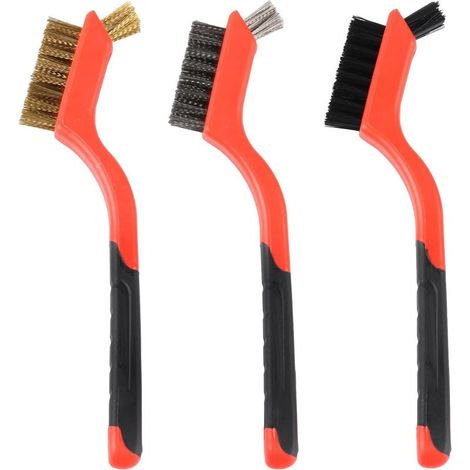 Lot de 3 Brosses Métalliques en Acier Inoxydable, Laiton, Carbone, Nylon, Brosses à Récurer pour Nettoyage de Soudure Slag Décapage Rouille Contre Poussière, 3 Petites (1/5)
