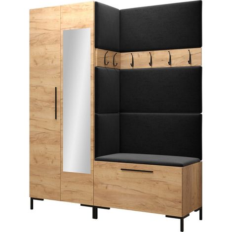 Meuble d'entrée Nomal IX, Faux cuir Soft 011, 196x158x46cm, Disponible, Stratifié, Faux cuir, Murale, À poser