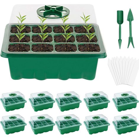 Mini Greenhouse for Plants 10 Pieces 120 Cells Indoor Tray Seedling Tray with 10 Plant Labels and 2 Seedlings Vegetable Tools (1/5)
