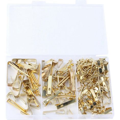 200 Stück Fotorahmen-Haken, keine Spur, Gold mit Nägeln, nordisches Bilderrahmen-Haken-Set (1/5)