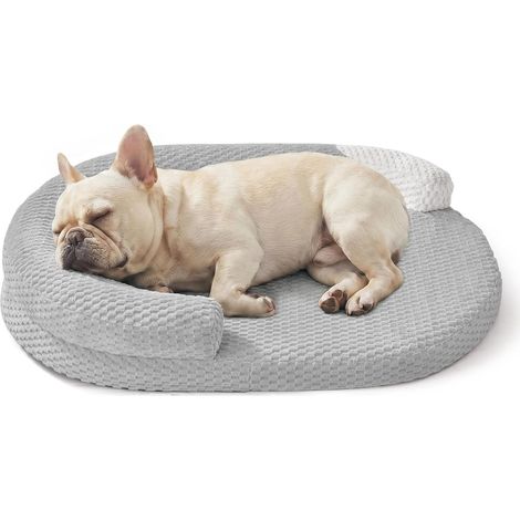Cuccia ortopedica media per cani in memory foam, ovale, impermeabile e lavabile, con fodera rimovibile (grigio chiaro, 40x60 cm) (1/2)