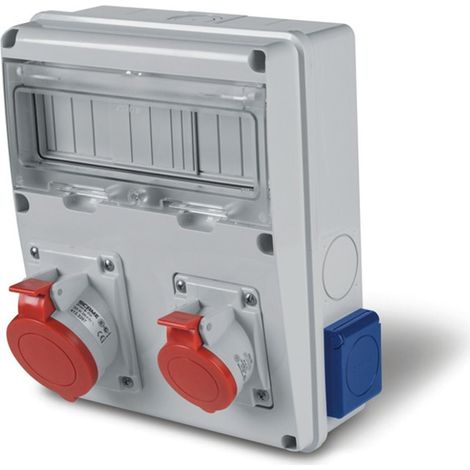 Quadro di Distribuzione 11 Moduli DIN 2 Prese 3P+N+T 32A + 2 Prese Tipo F IP44 Enerbox SCAME Grigio