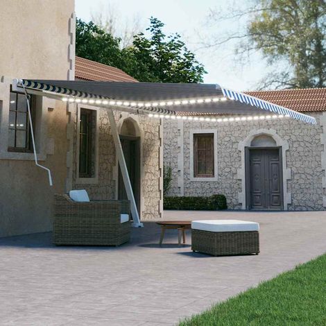 vidaXL Manual Retractable Awning with LED 600x300 cm Blue and White (1/5)