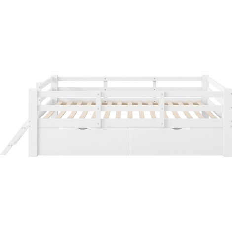Kinderbett 90x200 cm Weiß mit Schutzseiten und 2 Schubladen (1/5)