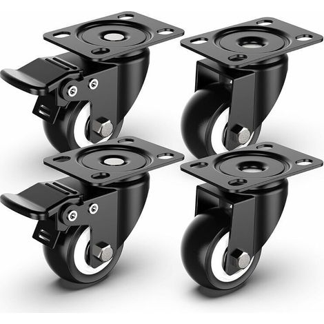 4pcs Roulettes Pivotantes de 50mm Roulettes pour Meubles avec frein pour charges lourdes, Capacité totale de 250KG - 2 avec frein et 2 sans (1/4)