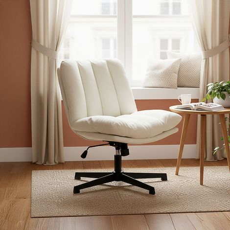 Fauteuil pivotant et réglable en tissu chenille blanc et noir