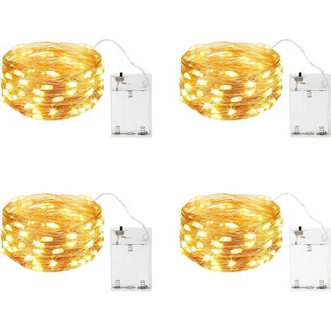 Guirlande Lumineuse Lot de 4 Mini LED Noël Fil de Cuivre Halloween 5m 50 LED Intérieur Extérieur Décoration Lumière Chambre Mariage Maison Jardin Blanc Chaud (1/5)