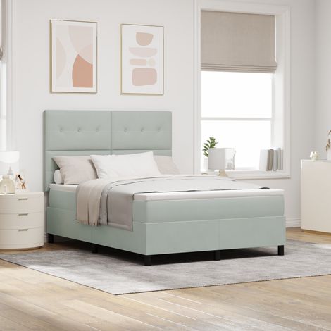 vidaXL Box Spring Bed with Mattress & LED Light Grey 160x200 cm Velvet (1/5)