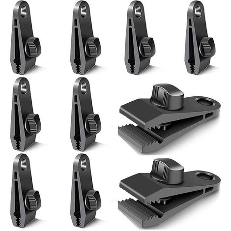 10pcs pinces à bâche pinces à bâche crochets à bâche pinces coupe-vent pour tentes camping coupe-vent accessoires de pince à soleil (noir)-Fei Yu (1/5)