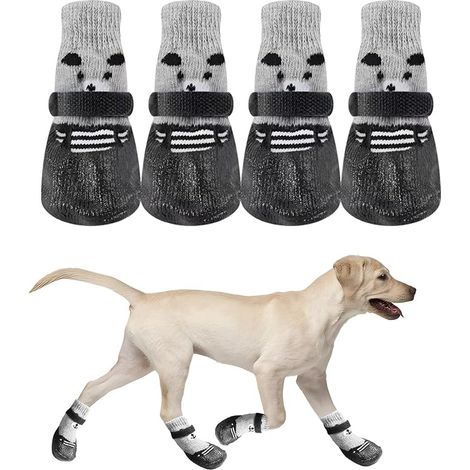 Lot de 4 paires de chaussettes de protection imperméables, antidérapantes, réglables avec 2 sangles Velcro, pour chiens de petite et moyenne taille