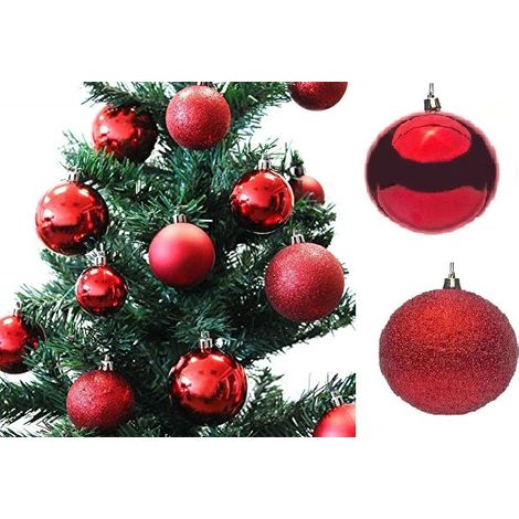ADDOBBI PER ALBERO DI NATALE PALLINE ROSSE 8 CM GLITTER LUCIDE - 24 Palline - Tipologia: 24 Palline