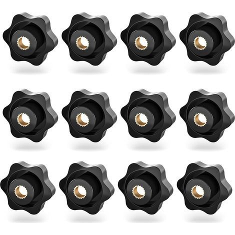 Packung mit 12 schwarzen, sternförmigen Griffmuttern aus Kunststoff, M8-Innengewinde, Rändelschrauben für Werkzeugmaschinen, 38 mm (1/5)