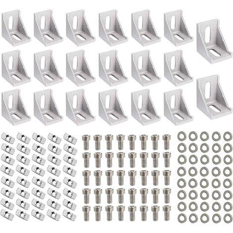 Équerres de Fixation 40x40 mm, 20 Pièces Connecteurs d'Angle à 90° en Aluminium, Antirouille, à Angle Droit pour Imprimantes 3D à Profilé Aluminium 40x40, Couleur Argent