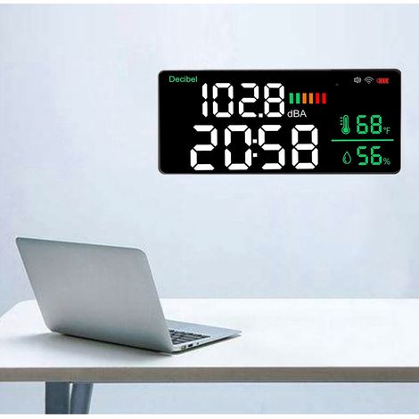 Sonomètre mural WiFi Tuya DM165A (30-130 dB), grand écran LED 11 pouces, mesure le bruit, le temps, la température et l'humidité. Idéal pour les maisons, les studios, les usines, les salles de classe (1/5)