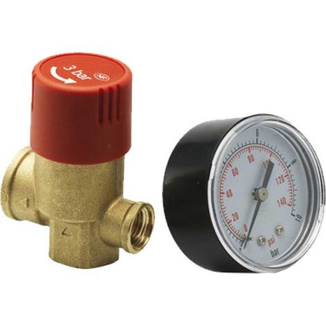 Válvula de Seguridad 3 bar Hembra-Hembra 3/4" con Manómetro - IVAR