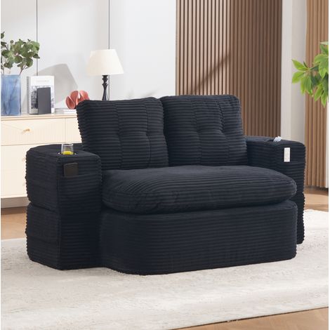 Fauteuil-lit 2-en-1 en velours côtelé noir, canapé convertible avec accoudoirs amovibles (1/5)