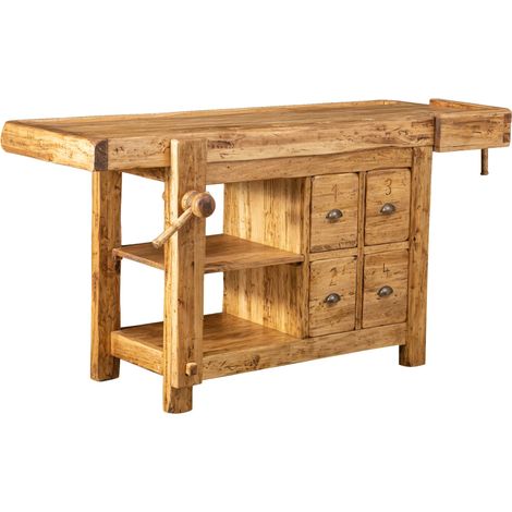 Banco de trabajo estilo Country de madera maciza de tilo acabado con efecto natural (1/5)