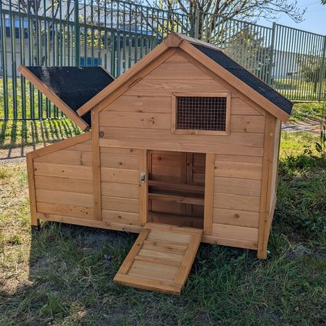 Animal Valley – Poulailler Bantam XL pour 2 à 4 poules – Bois de pin – Dimensions 119x77x90 cm – Toit shingle noir – Tiroir à déjections en métal