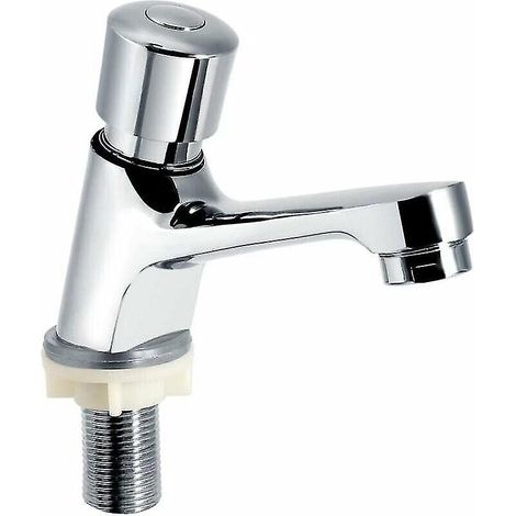 Robinet à fermeture automatique chromé avec temporisation, économiseur d'eau, robinet de lavabo avec temporisation pour cuisine et salle de bain, couleur argent. (1/5)