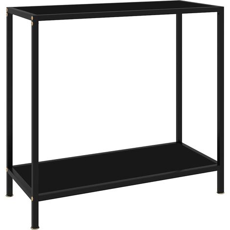 Table console noire avec étagère en verre trempé et acier 80 x 35 x 75 cm - PANGIVO (1/5)