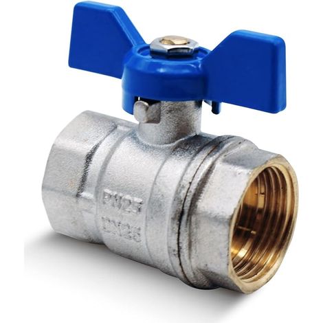 Vanne 3/4" Papillon  Robinet d'Arret PN-25  Femelle-Femelle  Laiton  Poignée Bleue  Vanne 20/27 Tuyau Gaz, Raccord Plomberie, Robinet Exterieur Jardin (1/3)