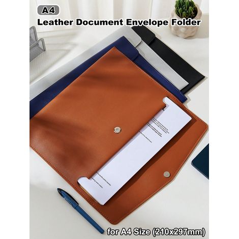 Dossier enveloppe pour documents imperméable en cuir PU format A4 avec bouton magnétique pour papiers, passeports, certificats, usage bureau et déplacements marron (1/5)