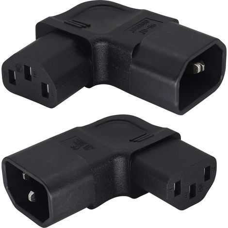Coin Gauche IEC 320 C13 à C14 Adaptateur D'alimentation PDU Fiche/Prise IEC 3 Pôles Mâle Femelle 90 Degrés Convertisseur Pour Serveur/Commutateur/LCD Smart TV/Scanner/Projecteur.(Gauche/2Pack) (1/5)