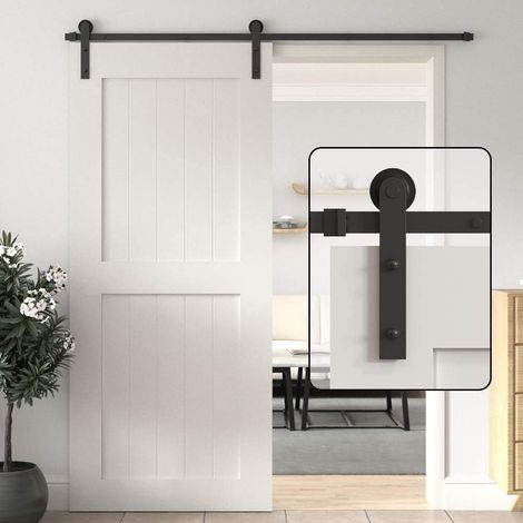 200 CM/6.6 FT Sliding Door Rail Kit Roller System Black Rail Sliding Door Kit, I Shape, Door Not Included (1/5)