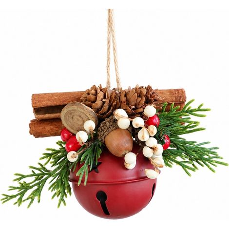 Décorations de Noël à suspendre au sapin : cloches, bois de cerf, nœuds, pommes de pin, pendentifs assortis, cloche en branche de pin rouge et or, rouge cannelle et cannelle. (1/5)